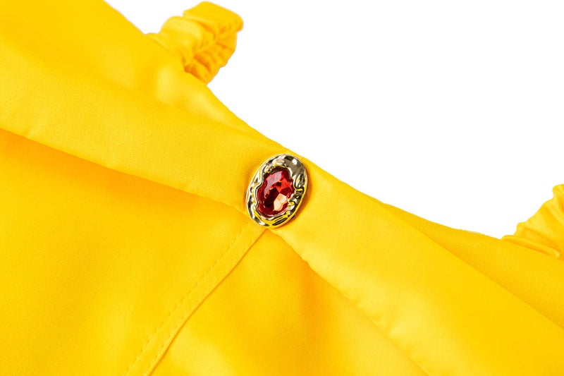 Funna Princess Costume Layered Dress Off Shoulder for Girls Dress Up with Accessories Yellow, 6 Years - Image 5